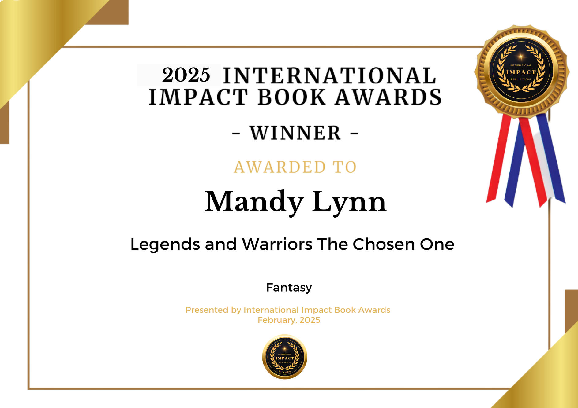 International Impact Book Awards! 1st Place Winner in the Fantasy Catigory